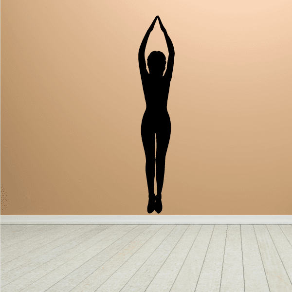 Yoga pose wall decal with black silhouette of standing figure
