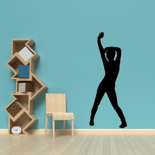 Fitness vinyl wall decal of a man stretching with arms raised