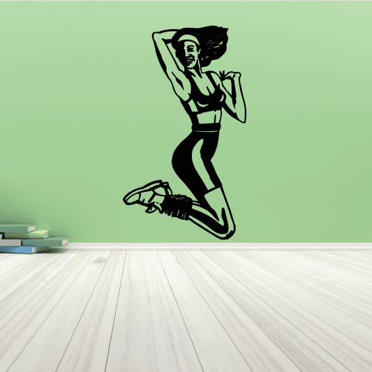 Fitness wall decal vinyl sticker of a stylized woman stretching with dumbbells