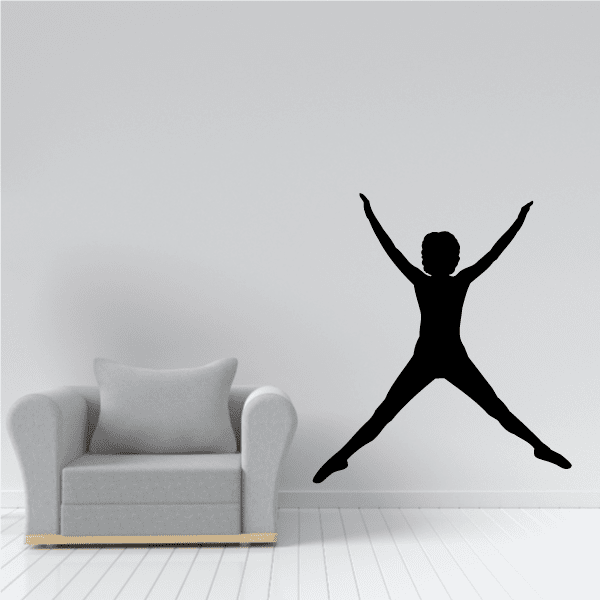 Black fitness wall decal vinyl silhouette of a person with raised arms and crossed legs