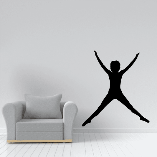 Black fitness wall decal vinyl silhouette of a person with raised arms and crossed legs