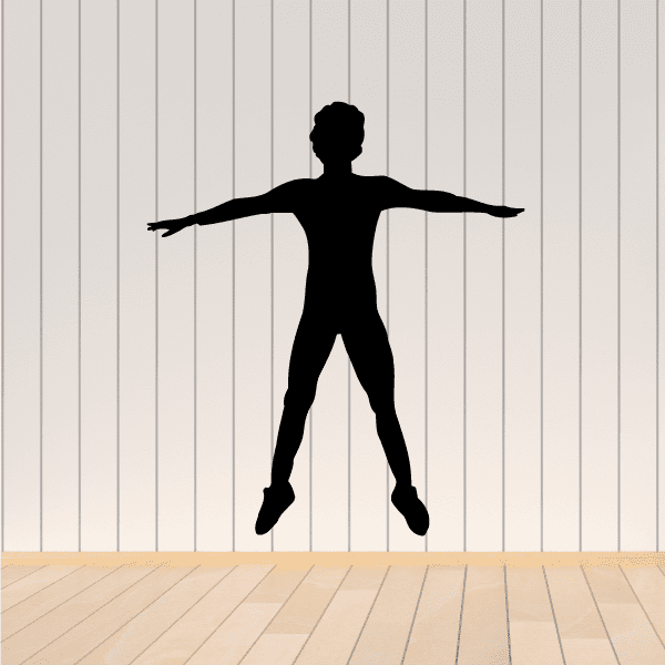 Black fitness wall decal of standing person with arms outstretched, vinyl silhouette
