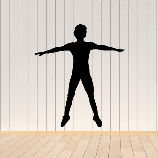 Black fitness wall decal of standing person with arms outstretched, vinyl silhouette