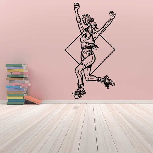 Fitness wall decal of a standing woman in workout pose, full body vinyl sticker