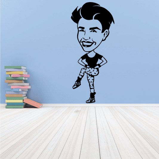 Fitness wall decal vinyl sticker of a smiling male runner character in black outline