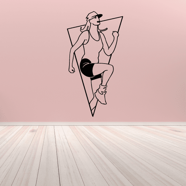 Fitness wall decal of a woman in a workout pose, black line art silhouette