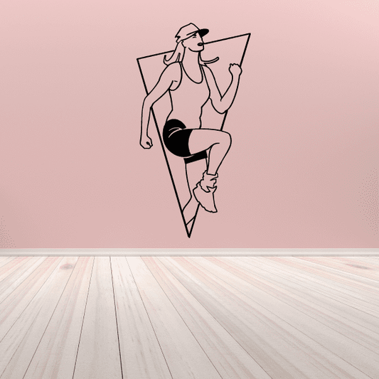 Fitness wall decal of a woman in a workout pose, black line art silhouette