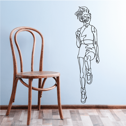 Fitness wall decal: black outline runner figure, vinyl sticker silhouette