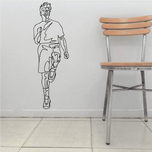 Fitness wall decal vinyl of a jogging man outline, monochrome