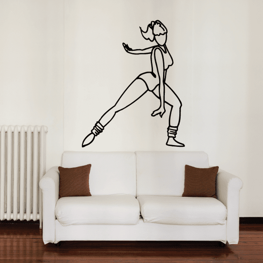 Fitness wall decal vinyl decal of black line drawing of a woman jogging