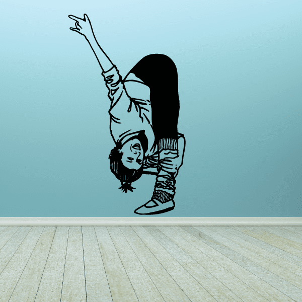Fitness vinyl wall decal of black handstand yoga pose silhouette