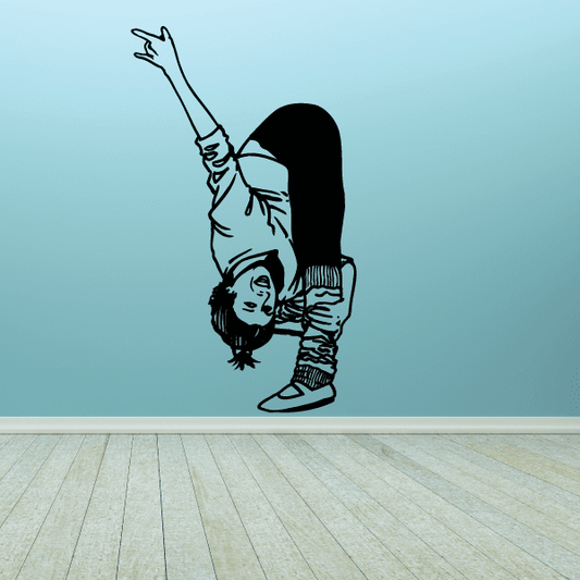 Fitness vinyl wall decal of black handstand yoga pose silhouette