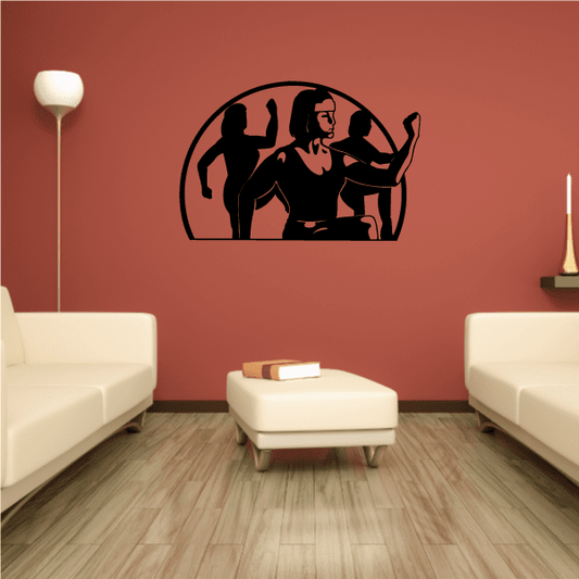Fitness wall decal with black weightlifter silhouette inside arch
