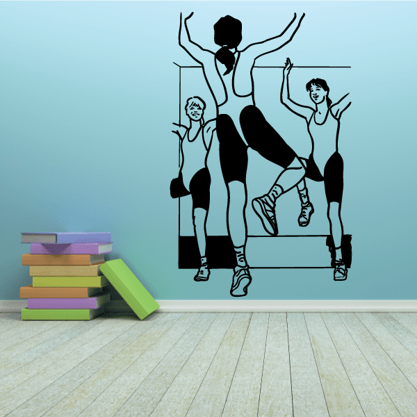 Fitness wall decal vinyl with black gym workout silhouettes on legs and bench