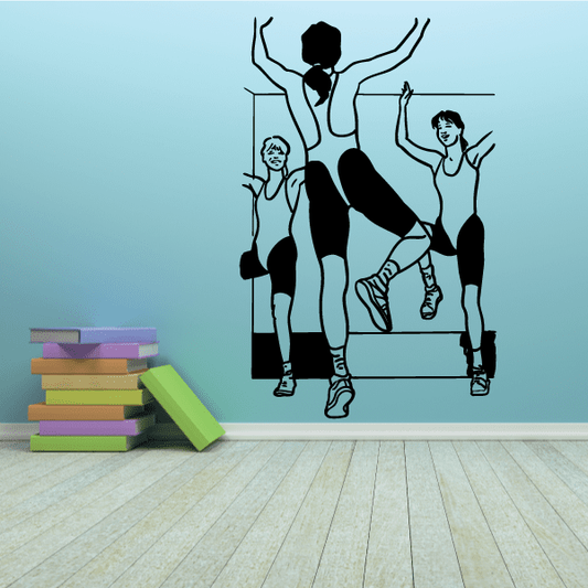 Fitness wall decal vinyl with black gym workout silhouettes on legs and bench