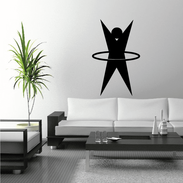 Black fitness wall vinyl decal with star and hula-hoop figure
