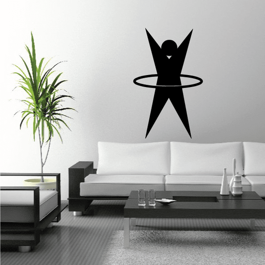 Black fitness wall vinyl decal with star and hula-hoop figure