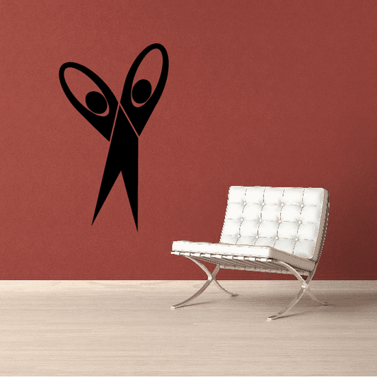 Fitness wall decal: black ribbon scissors icon with circular cutouts