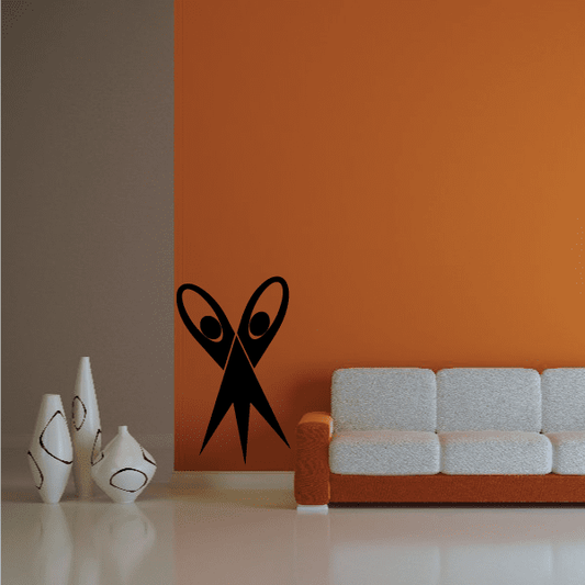 Black fitness wall decal with stylized ribbon or cross-laced icon