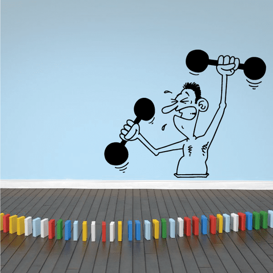 Vinyl wall decal featuring cartoon weightlifter holding dumbbells