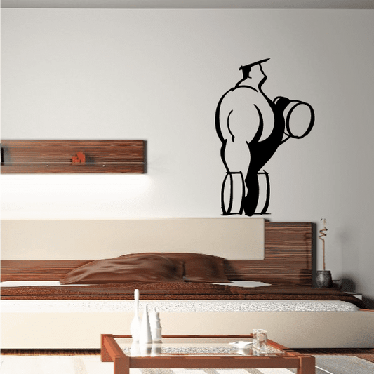 Fitness wall decal, black vinyl silhouette of weightlifter holding dumbbells