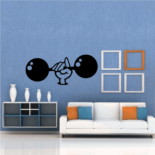 Fitness wall vinyl decal: black dumbbell with small lifting figure