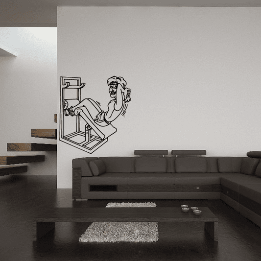 Fitness wall decal of line-art weightlifter holding barbell, vinyl sticker
