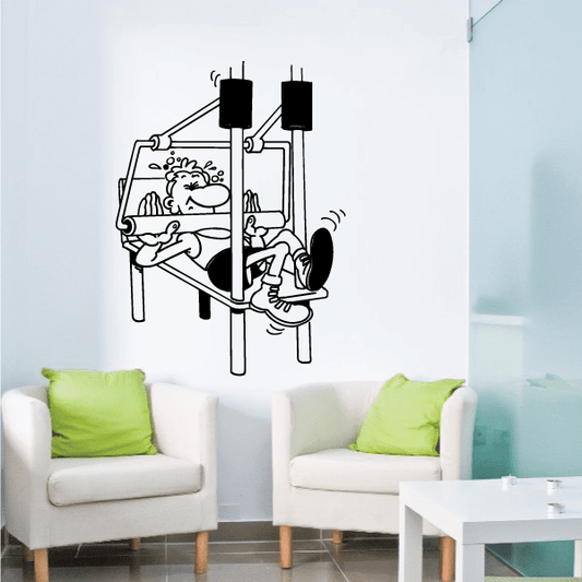 Fitness wall decal: black workout bench and lifter line-art design