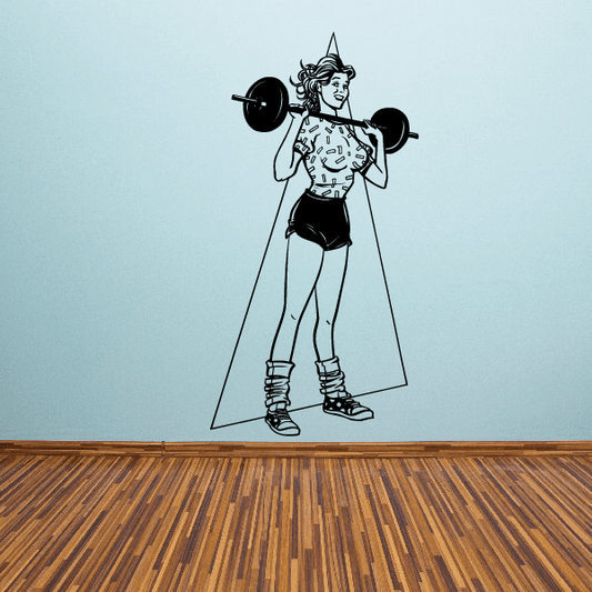 Fitness wall decal vinyl sticker of a woman lifting a barbell over her shoulders