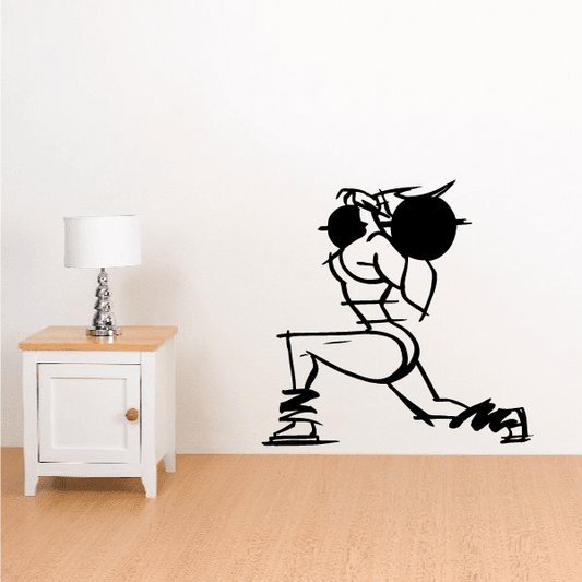 Black weightlifter silhouette fitness wall decal with vinyl-style outline