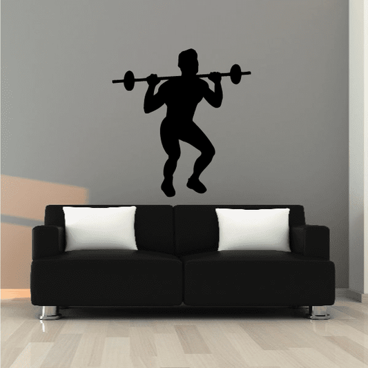 Fitness wall vinyl decal of a person lifting dumbbells silhouette, black