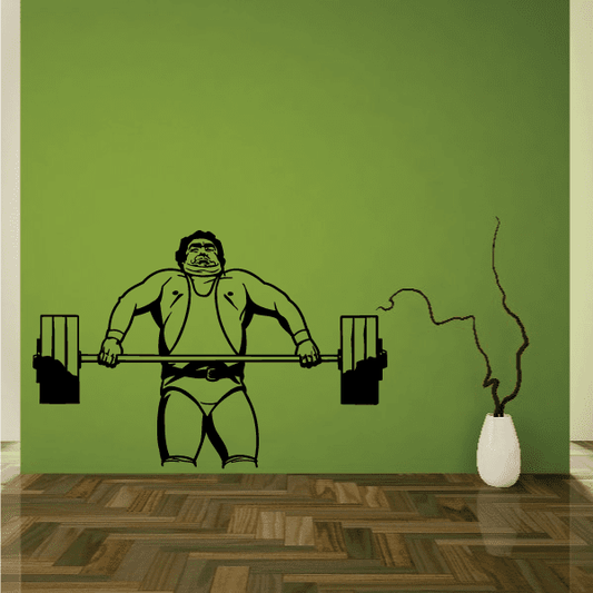 Fitness wall decal of weightlifter with dumbbells, vinyl sticker outline