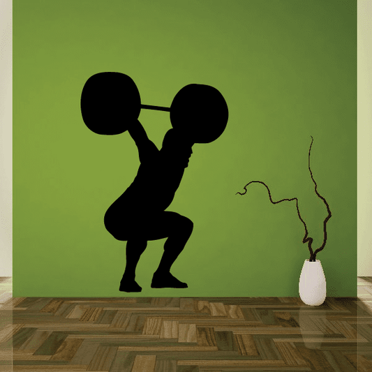 Weightlifter vinyl wall decal with barbell silhouette