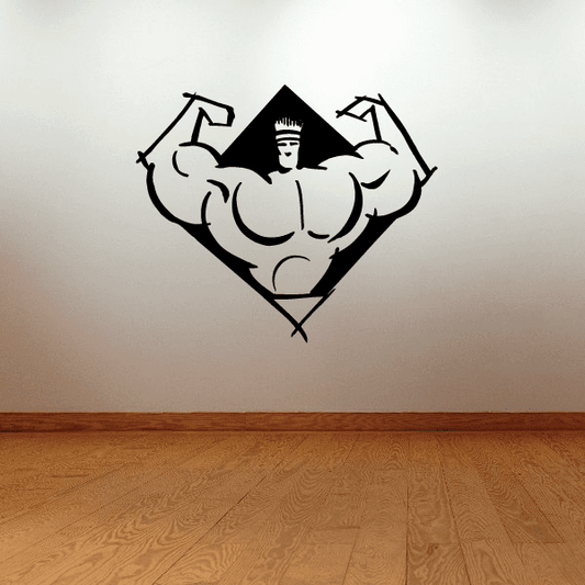 Gym weightlifter wall decal vinyl sticker, black flexing figure lifting weights