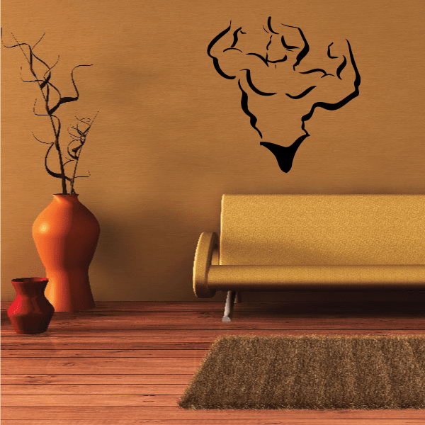 Vinyl fitness wall decal with black outline of a flexing muscular figure