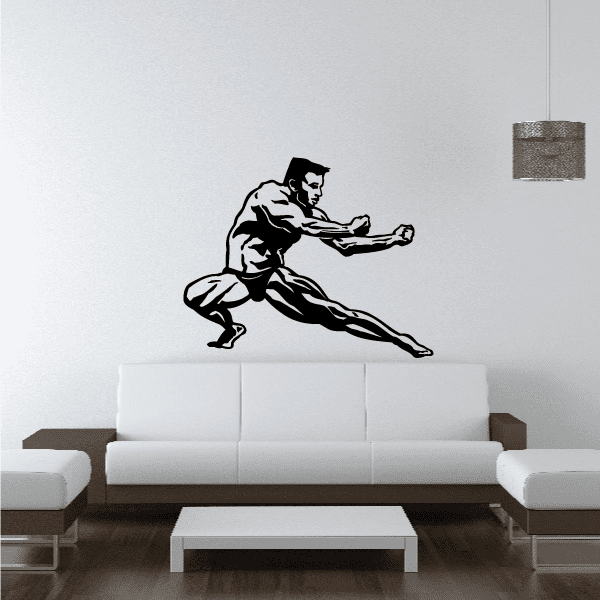 Fitness wall decal of a black bodybuilder stretching silhouette