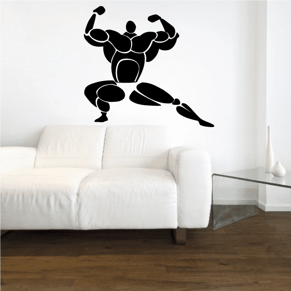 Fitness wall decal of black bodybuilder silhouette lifting weights