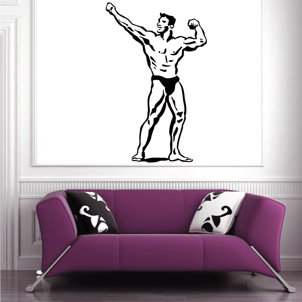 Fitness wall decal vinyl of black bodybuilder flexing one arm, silhouette figure