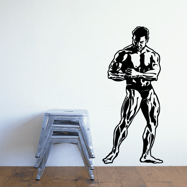 Fitness wall vinyl decal of a muscular man standing with flexed arms