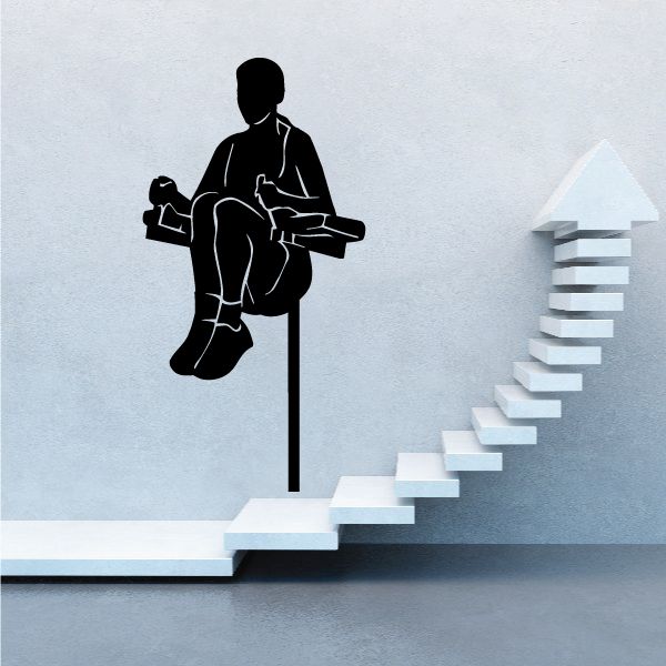 Fitness wall decal vinyl showing runner with dumbbells on upward steps arrow