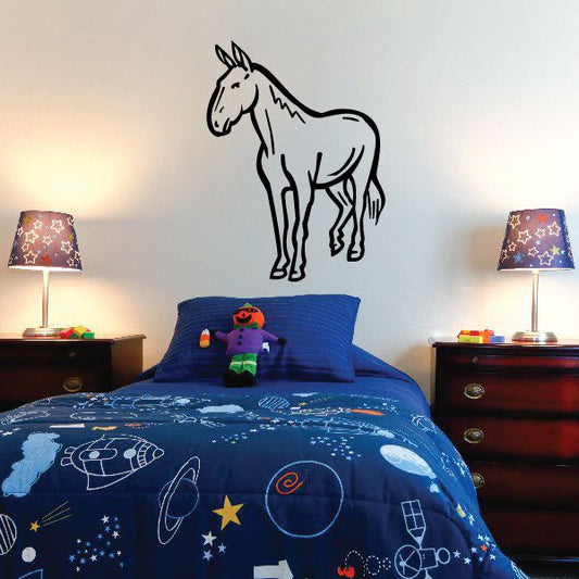 Looking horse outline vinyl decal, white with dark mane and black outlines