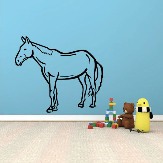 Fjord horse standing decal, black line art silhouette