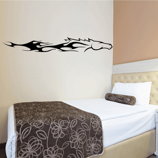 Horse head flame burst wall decal, black and white flame design