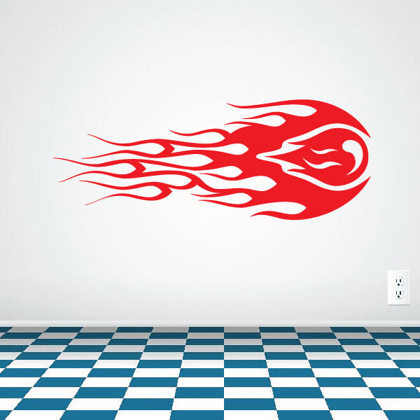 Flaming ball decal, red flame swirl graphic with ball outline