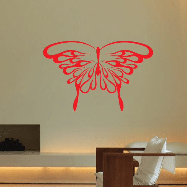 Red flaming butterfly wall decal with open wings and flame-like accents