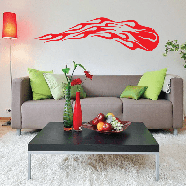 Red flaming fireball swirl decal with flame tail for wall