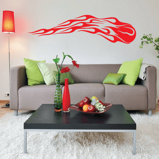 Red flaming fireball swirl decal with flame tail for wall