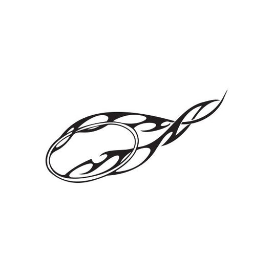 Black flaming frisbee golf decal with stylized oval and flames