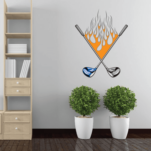 Image of Flaming Golf Wall Decal - Vinyl Sticker - Car Sticker - Die Cut Sticker - CDSCOLOR171