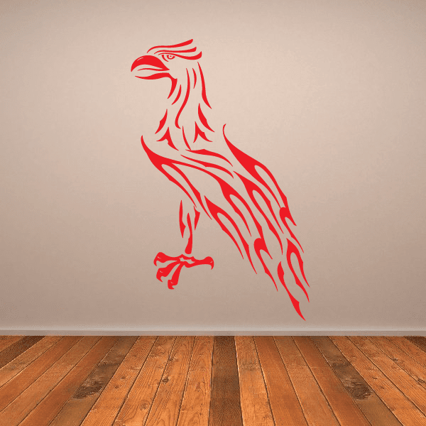 Red hawk wall decal with flame-style wings and tail